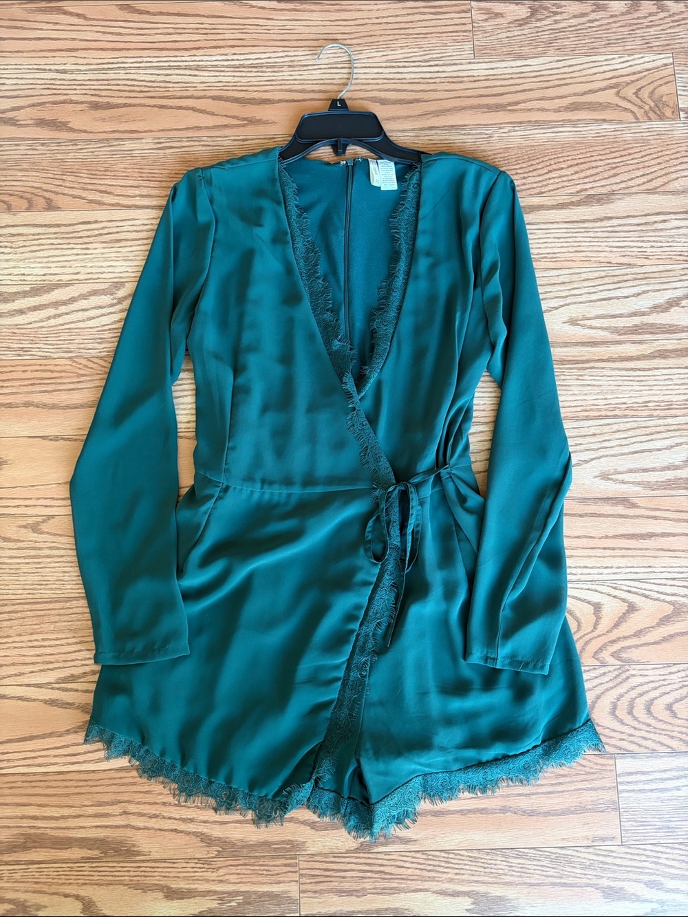 Lace-Trim Teal Wrap Romper